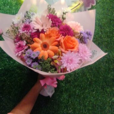 Pastel Peach & Pink Garden Bouquet – T & Y Flowers Kadawatha